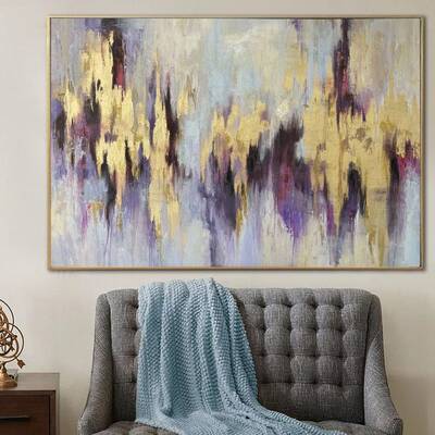 Extra Large Abstract Paintings On Canvas Purple Painting Gold Leaf Art Modern Textured Painting Oil Painting Beige Artwork Wa...