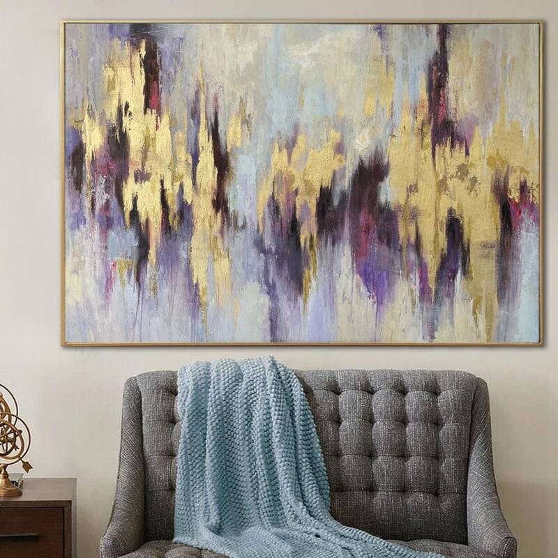 Extra Large Abstract Paintings On Canvas Purple Painting Gold Leaf Art Modern Textured Painting Oil Painting Beige Artwork Wa...