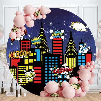 Aperturee Circle Glitter Night And Buildings Birthday Backdorp