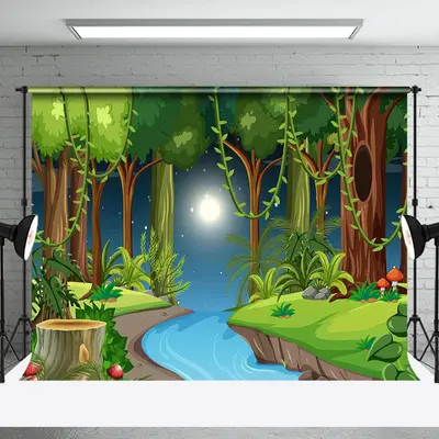 Night Moon Forest River Spring Photography Backdrop - Aperturee
