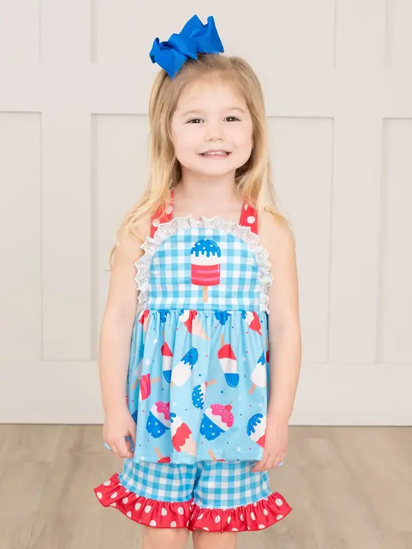 Popsicle Gingham Patriotic Ruffle Outfit