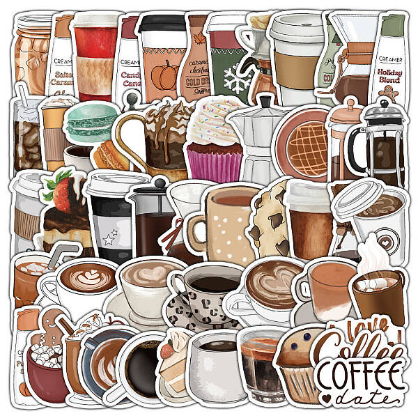 50Pcs Coffee PVC Stickers