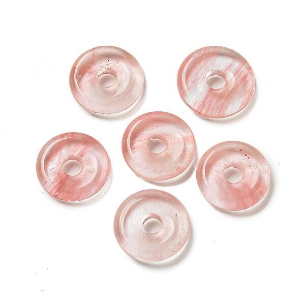 Cherry Quartz Glass Donut/Pi Disc Charms