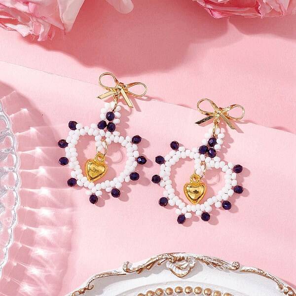 Glass Seed Beads Dangle Stud Earrings