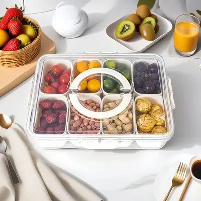 Divided Serving Tray with Lid and Handle - Snackle Box Charcuterie Container for Portable Snack Platters - Clear Organizer fo...