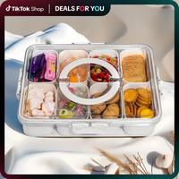 Divided Serving Tray with Lid and Handle - Snackle Box Charcuterie Container for Portable Snack Platters - Clear Organizer fo...