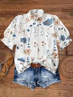 Women's Floral Print Shirt, Casual Shortsleeve Top for Summer, Ladies Clothes for Daily Wear