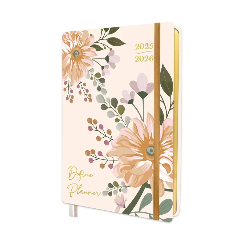 Define Planner 2025-2026 Mid-Year Monthly & Weekly Planner Faux Leather Softcover Matte Gold Trim Lay-Flat Binding 120 gsm Bl...