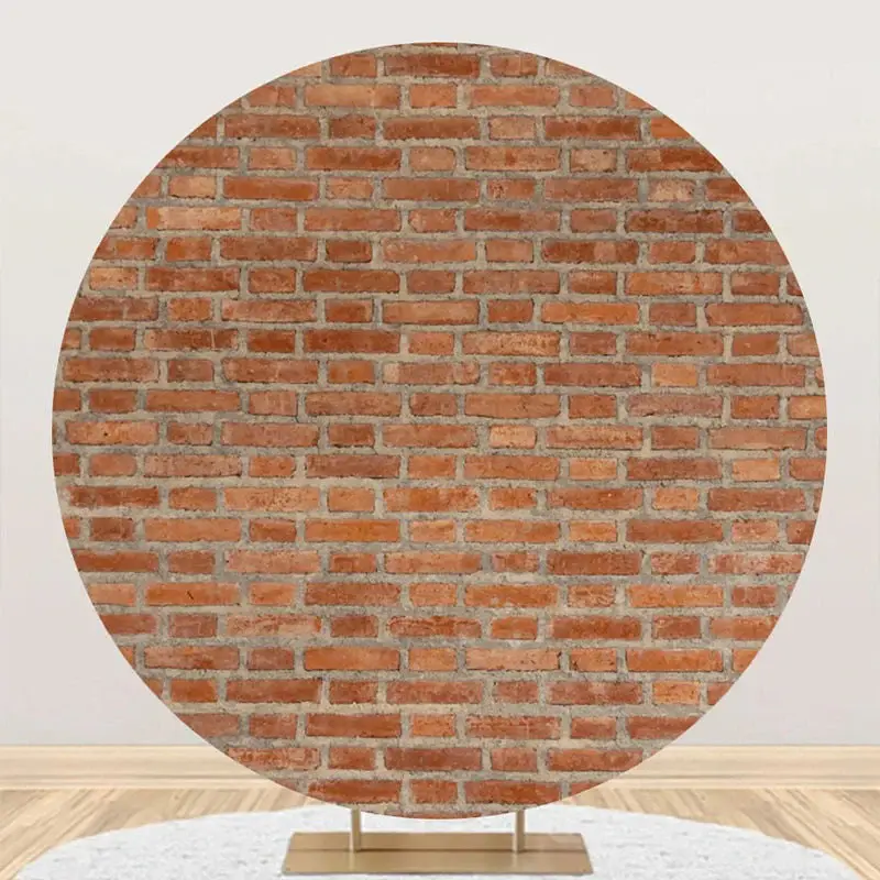 Vintage Brown Brick Wall Round Backdrop For Party - Aperturee
