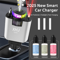 5-in-1 Car Airfreshner/Starlight Fast Charger,Convenient Charging Setup: Retractable Cables, Star Projector Feature, Dual USB...