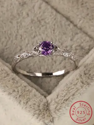 925 Sterling Silver Fashion Artificial Amethyst Decorated Ring, Elegant Jewelry for Women for Party, Daily Decor, Trendy All-...