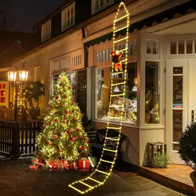 LED Christmas Decorative Light, USB Powered Christmas Decorative Ladder Light with Santa Claus, Christmas Decorations Light...