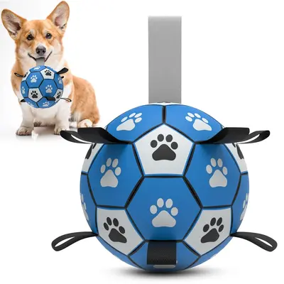 Paw Print Design Dog Toy Ball, Interactive Dog Toy Ball With Nylon Strap & Hand Pump, Pet Interactive Toy Ball for Small Medi...