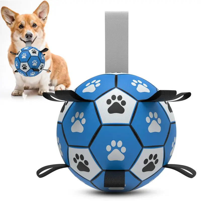 Paw Print Design Dog Toy Ball, Interactive Dog Toy Ball With Nylon Strap & Hand Pump, Pet Interactive Toy Ball for Small Medi...