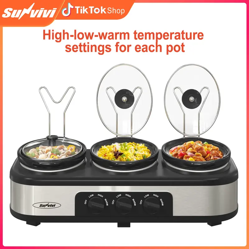 Sunvivi 3*1.5 Quart Triple Slow Cooker and Buffet Server,Small Mini Slow Cooker