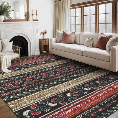 Garvee Floral Area Rug 8x10 Washable Rug for Living Room Soft Boho Rug Non Slip Dining Room Throw Area Rug Stain Resistant La...