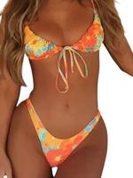2025 New Fairytale Garden Orange Floral Cute Sexy Bikini Set Women Top