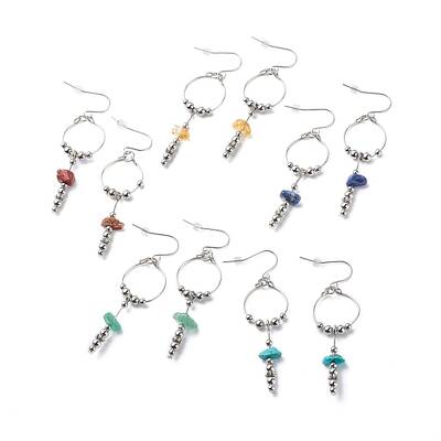 Gemstone Ring with Tassel Dangle Earrings