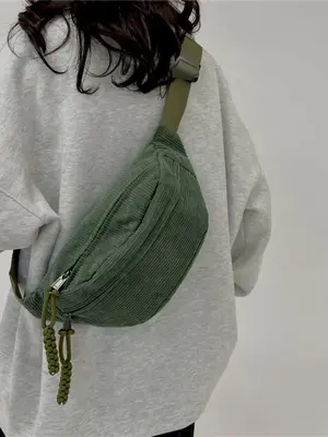 Women's Solid Color Matching Fanny Pack As Gifts, Summer 2025 Trendy Casual Fashionable Corduroy Chest Bag for Daily Outdoor ...