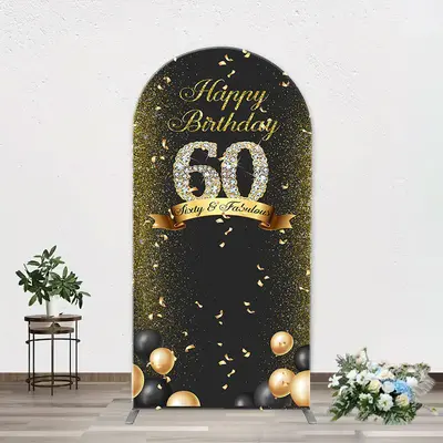 Black Gold Balloon Ribbon Arch 60th Birthday Backdrop