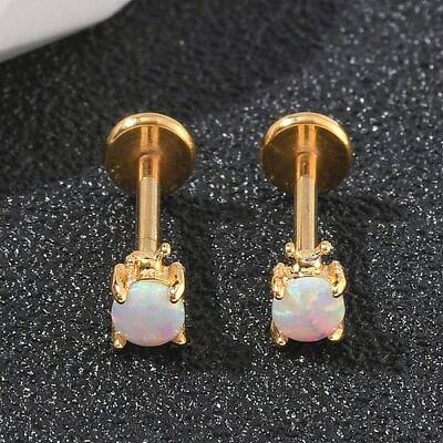 304 Stainless Steel Opal Stud Earrings
