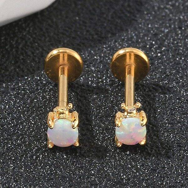 304 Stainless Steel Opal Stud Earrings