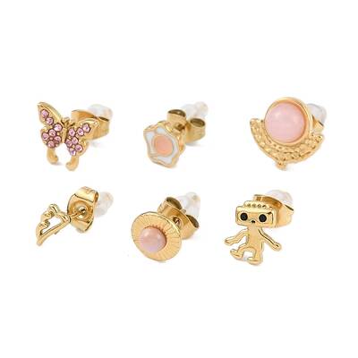 304 Stainless Steel Rhinestone Stone Dyeing Stud Earrings