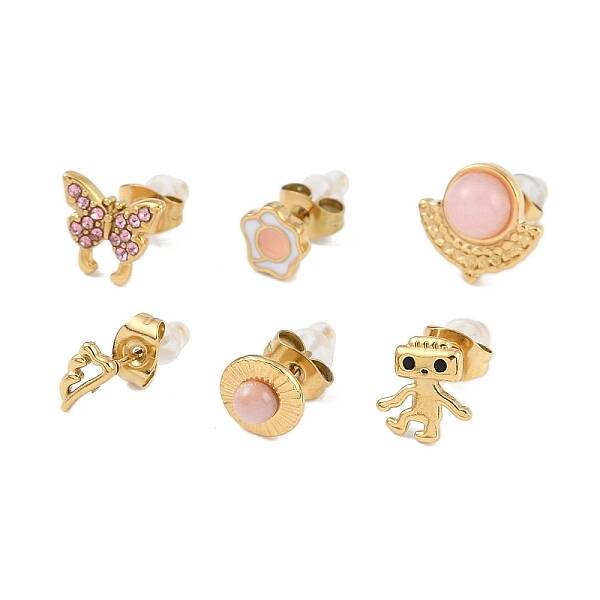 304 Stainless Steel Rhinestone Stone Dyeing Stud Earrings