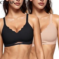 OEAK 2PCS Womens Wireless Bras Scalloped Push Up Bralettes No Underwire Supportive Tshirt Bra Seamless Comfortable Everyday B...
