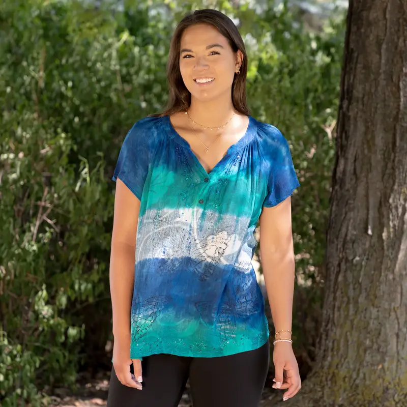 Butterflies on the Sea Short Sleeve Top - 3X
