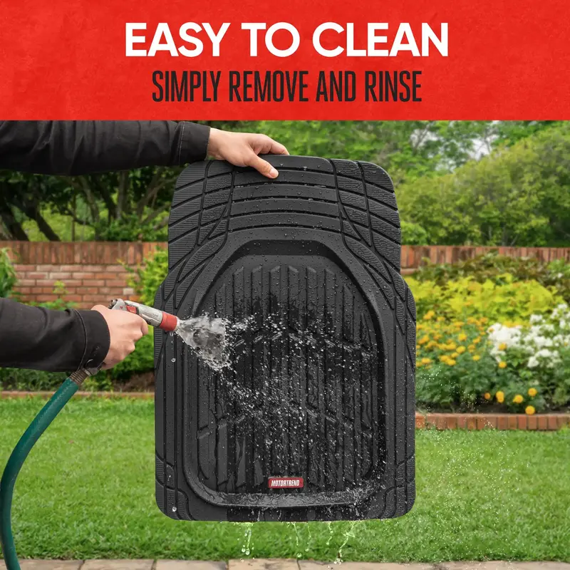 Motor Trend Heavy Duty Rubber Car Floor Mats - Front & Rear Universal Trim-to-Fit - Eclipse Black