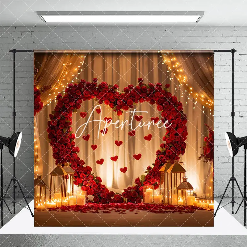 Aperturee Lighted Candle Red Rose Heart Valentines Day Backdrop, 3X2FT(1MX0.6M), 14 USD, valentines day backdrops, NYHD2I29-M