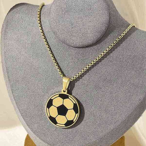 304 Stainless Steel Black Enamel Football Pendant Box Chain Necklaces