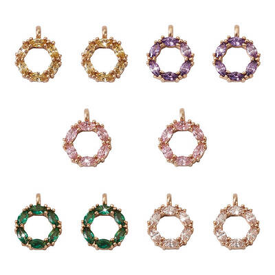 10Pcs 5 Colors Brass Micro Pave Cubic Zirconia Charms