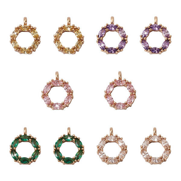 10Pcs 5 Colors Brass Micro Pave Cubic Zirconia Charms