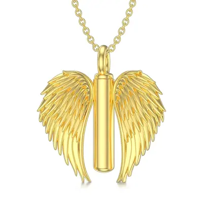 Gold Vermeil Angel Wing Urn Necklace for Ashes for Women Men