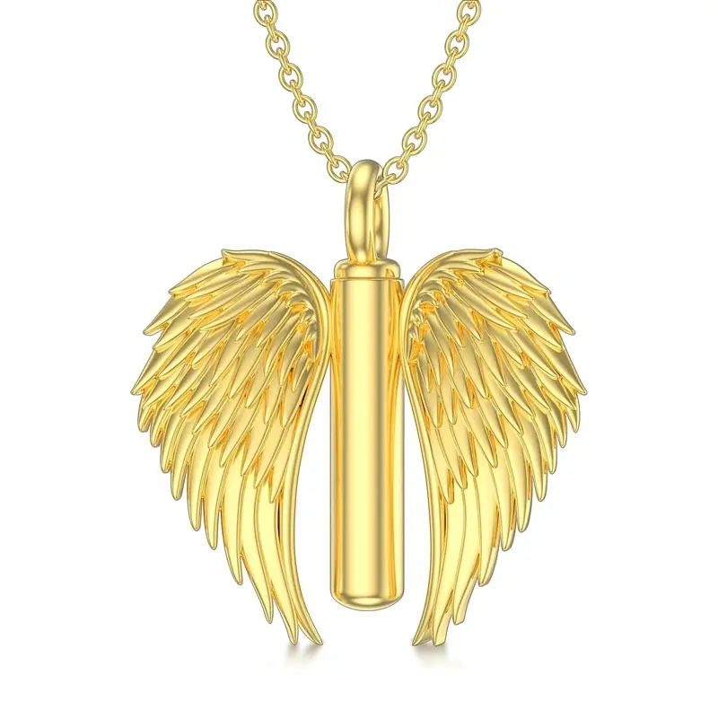 Gold Vermeil Angel Wing Urn Necklace for Ashes for Women Men