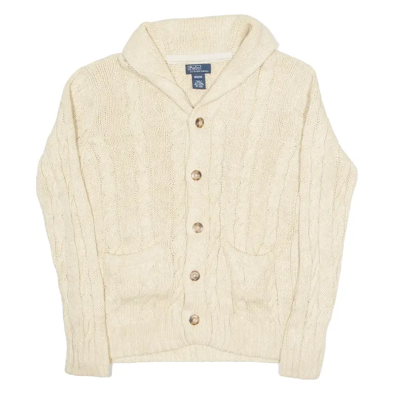 POLO RALPH LAUREN Girls Cardigan Cream Roll Neck Cable Knit M
