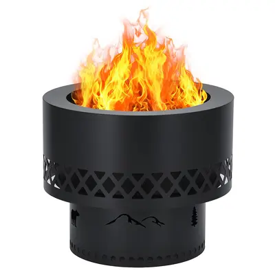 Garvee 16 Inch Smokeless Fire Pit, Wood Burning Outdoor Fireplace with Removable Ash Pan & Dust Bag - Ideal for Patio BBQ, Bo...