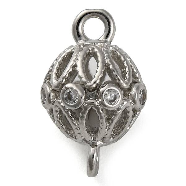 Brass Micro Pave Clear Cubic Zirconia Connector Charms