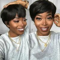 ShowReal Short Pixie Cut Wig Brazilian Virgin Human Hair Black And Highlight Colorful Wig With Bangs Full Machine Ready To Go...
