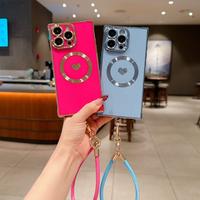 Right Angle Anti-drop Magnetic Suction Solid Color Electroplated Side Heart + Hand Strap Compatible with iP16 Pro Max 15 14 1...