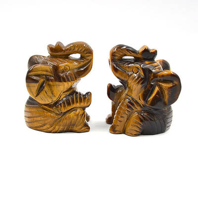 Natural Tiger Eye Carved Healing Elephant Figurines