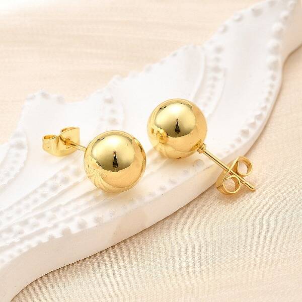 Rack Plating Brass Round Ball Stud Earrings for Women