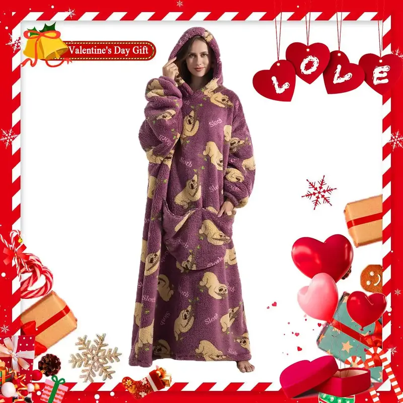 Cartoon Print Wearable Blanket Hoodie, 1 Count Casual Soft Comfortable Thickened Blanket Sweatshirt, Warm Blanket Hoodie for ...