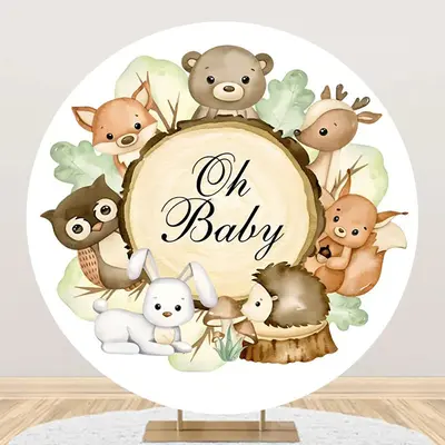 Oh Baby Lovely Animals Tree Stump Round Backdrop - Aperturee