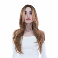 24-Inch Warm Autumn Brown Ombré (Brown Roots) Barely Wavy Lace Front Synthetic Wig | 【Heat Resistant】【Cap Included】 ...