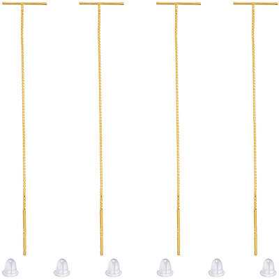 Beebeecraft 1 Box 6Pcs Dangle Earring Threader Real 14K Gold Plated 925 Sterling Silver 70x12mm Long Chain Ear Stud for Tragu...