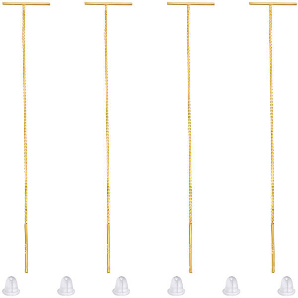 Beebeecraft 1 Box 6Pcs Dangle Earring Threader Real 14K Gold Plated 925 Sterling Silver 70x12mm Long Chain Ear Stud for Tragu...
