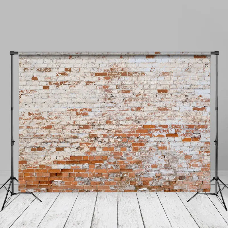 Shabby White Brushed Red Brick Wall Photo Backdrop - Aperturee